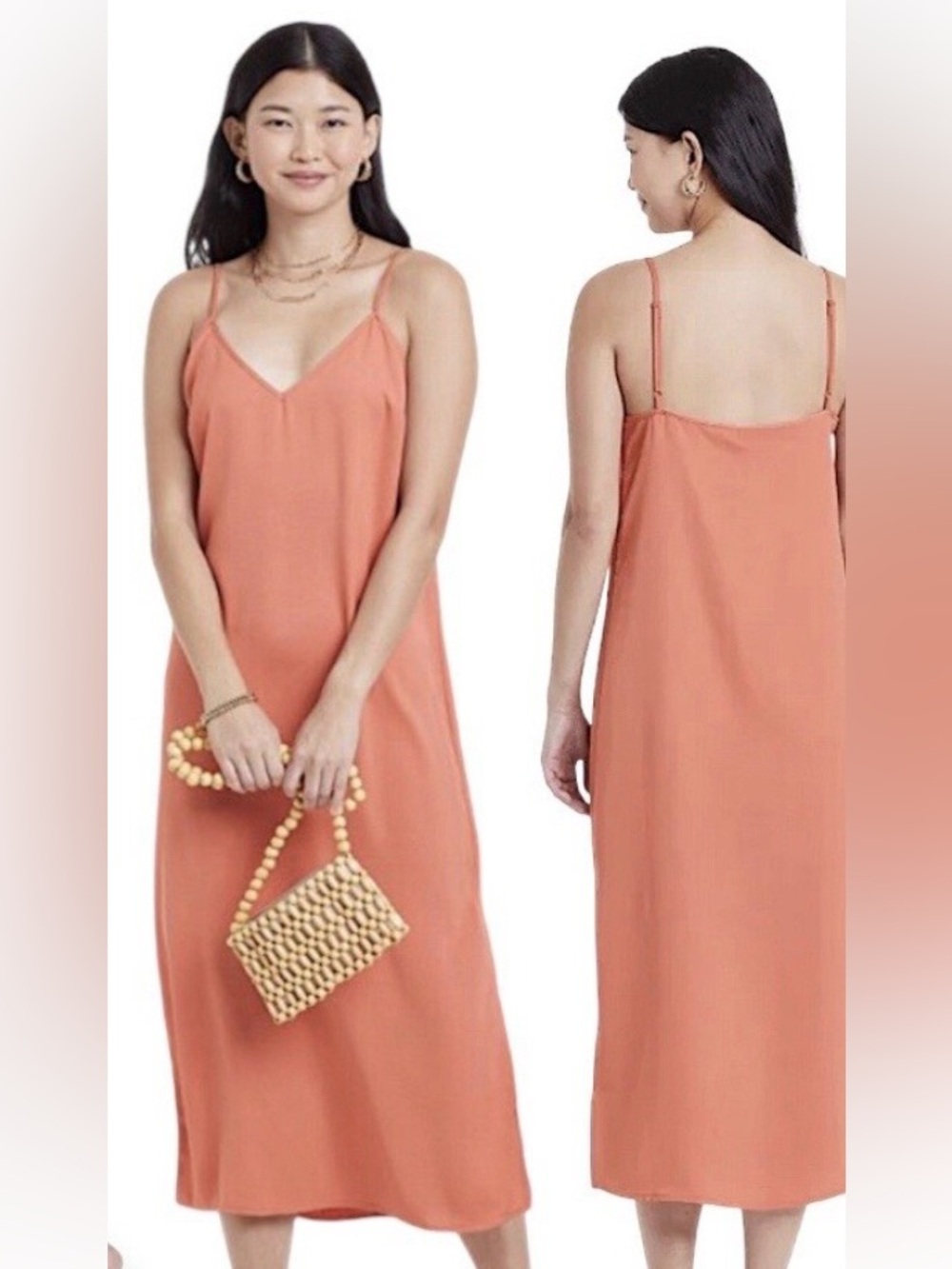 A New Day Slip Midi Dress in Terracotta